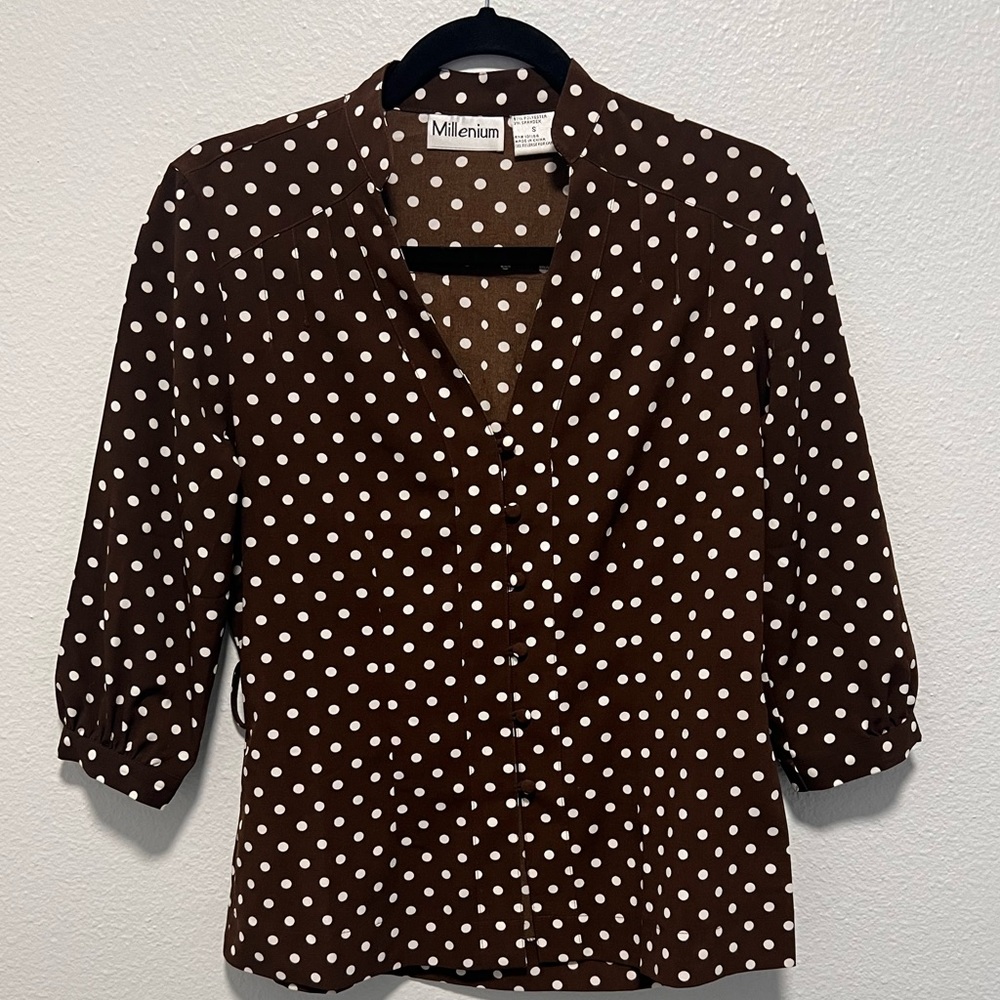 Millennium Brown and White Women’s Polka Dot Blouse Size Small